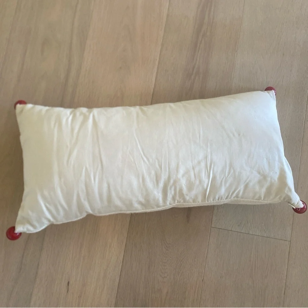 Pottery Barn Crewel Christmas Pillow Santa Reindeer Sleigh Bells 24 x 12